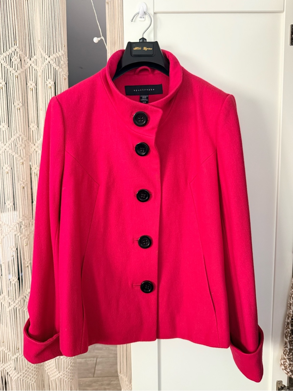 Apostrophe Women's Bright Fuchsia Button-Front Pea Coat